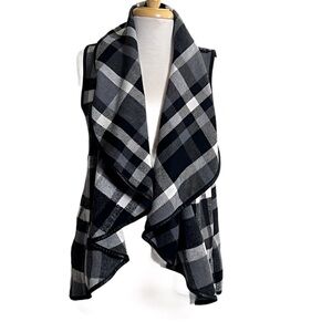 HYFVE Black & White Open Front Plaid Sleeveless Vest w/ Snakeskin Trim Women’s S